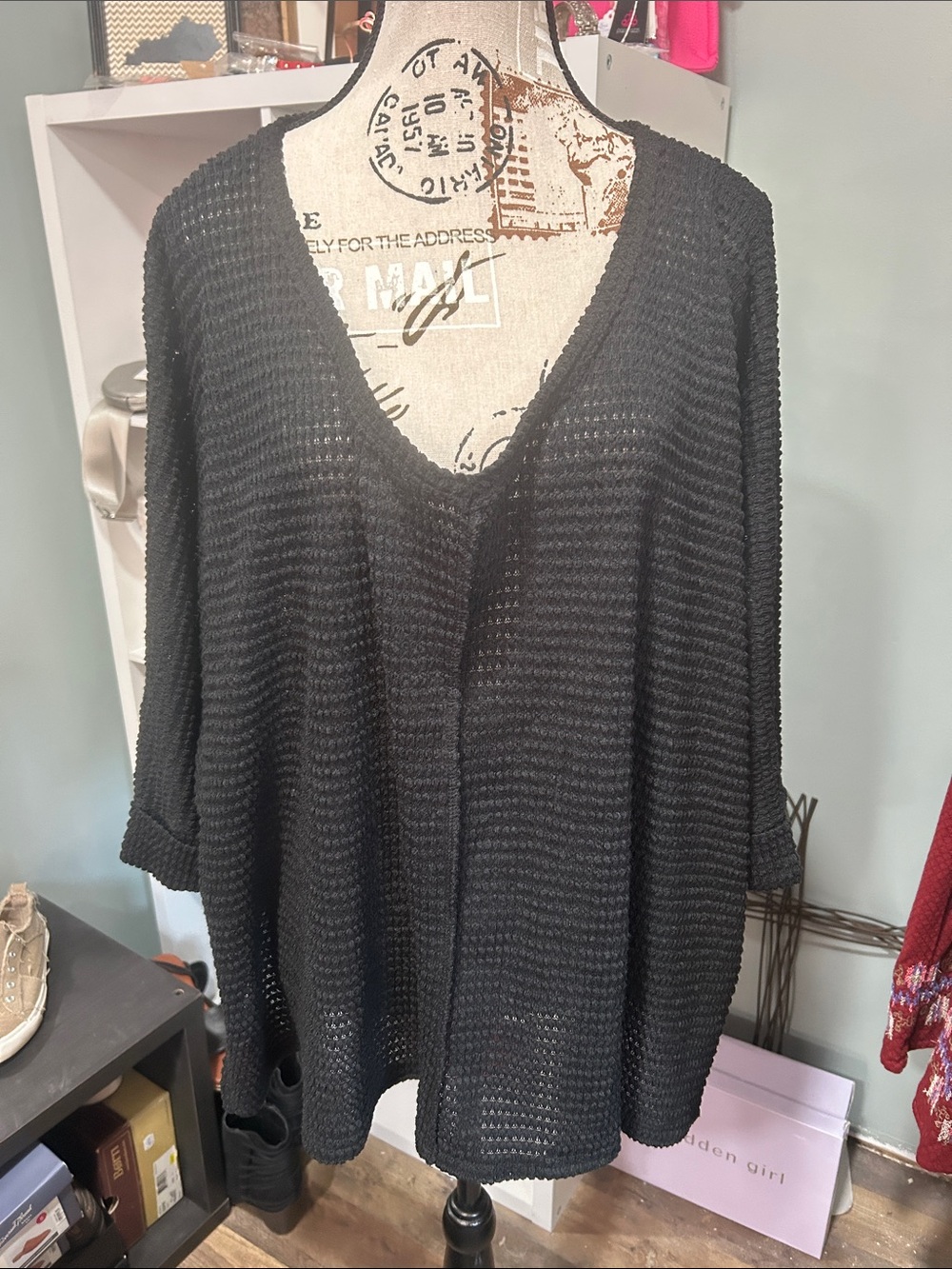 Zenana Outfitters Black Off-the-Shoulder Waffle Knit Top